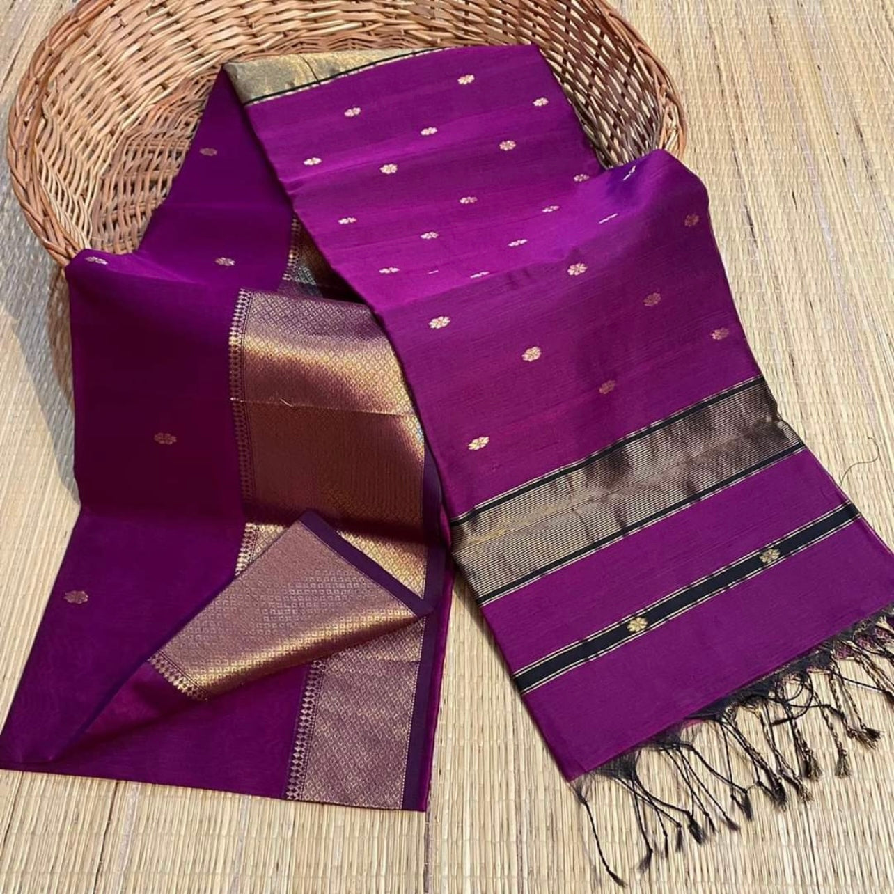 Maheswari Silk Cotton Saree - Violet