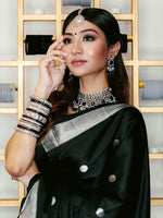 Load image into Gallery viewer, Cotton Silk Saree - Black x Silver

