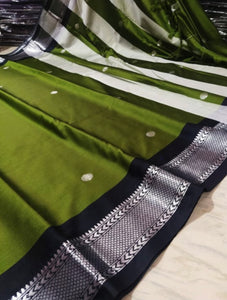 Cotton Silk Saree - Olive x Black