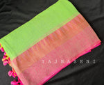 Load image into Gallery viewer, Soft Khadi Saree , temple border - Light Green x Pink
