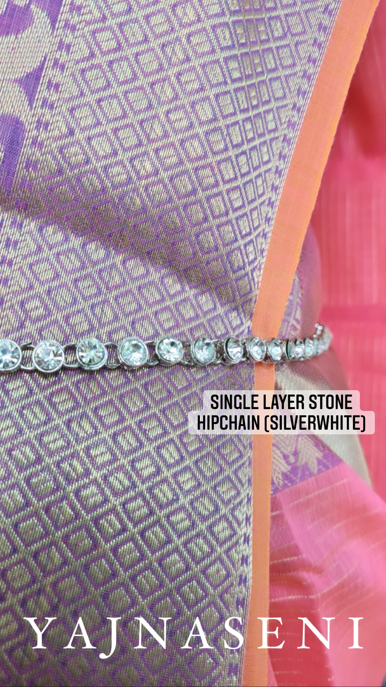 Hipchain - Single layer stones (silverwhite)