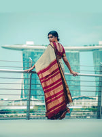 Load image into Gallery viewer, Kalyani Cotton Saree - Ashbrown with Maroon
