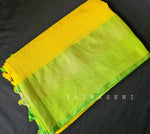 Load image into Gallery viewer, Soft Khadi Saree , temple border - Yellow x Lime green
