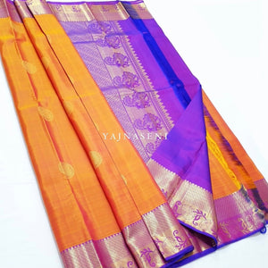 Amber x Violet - Pure Kanjivaram Silk Saree with Gold Zari