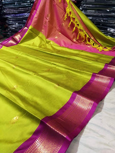 Cotton Silk Saree - Pear Green x Pink