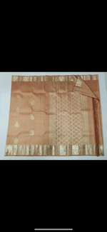 Load image into Gallery viewer, Peachy - Pure Kanjivaram Silk Saree with White Gold Zari
