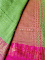 Load image into Gallery viewer, Soft Khadi Saree , temple border - Light Green x Pink
