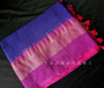 Load image into Gallery viewer, Soft Khadi Saree , temple border - Dark blue x Purple
