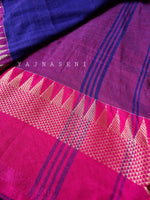Load image into Gallery viewer, Soft Khadi Saree , temple border - Dark blue x Purple
