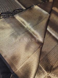 Banarasi Soft Silk Saree x Light Gold Zari - Black