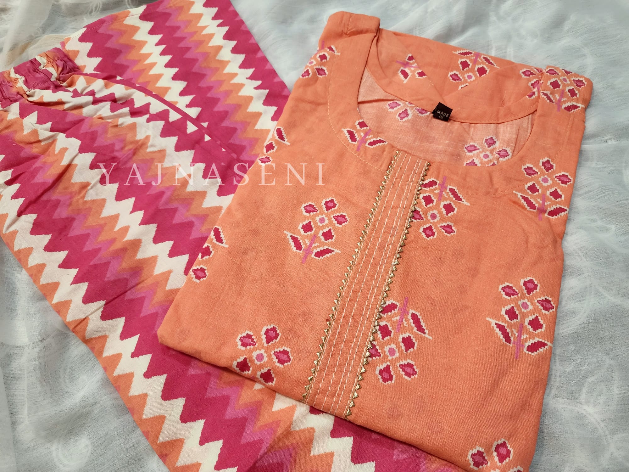 Kurti set - EESHANI : salmon x pink