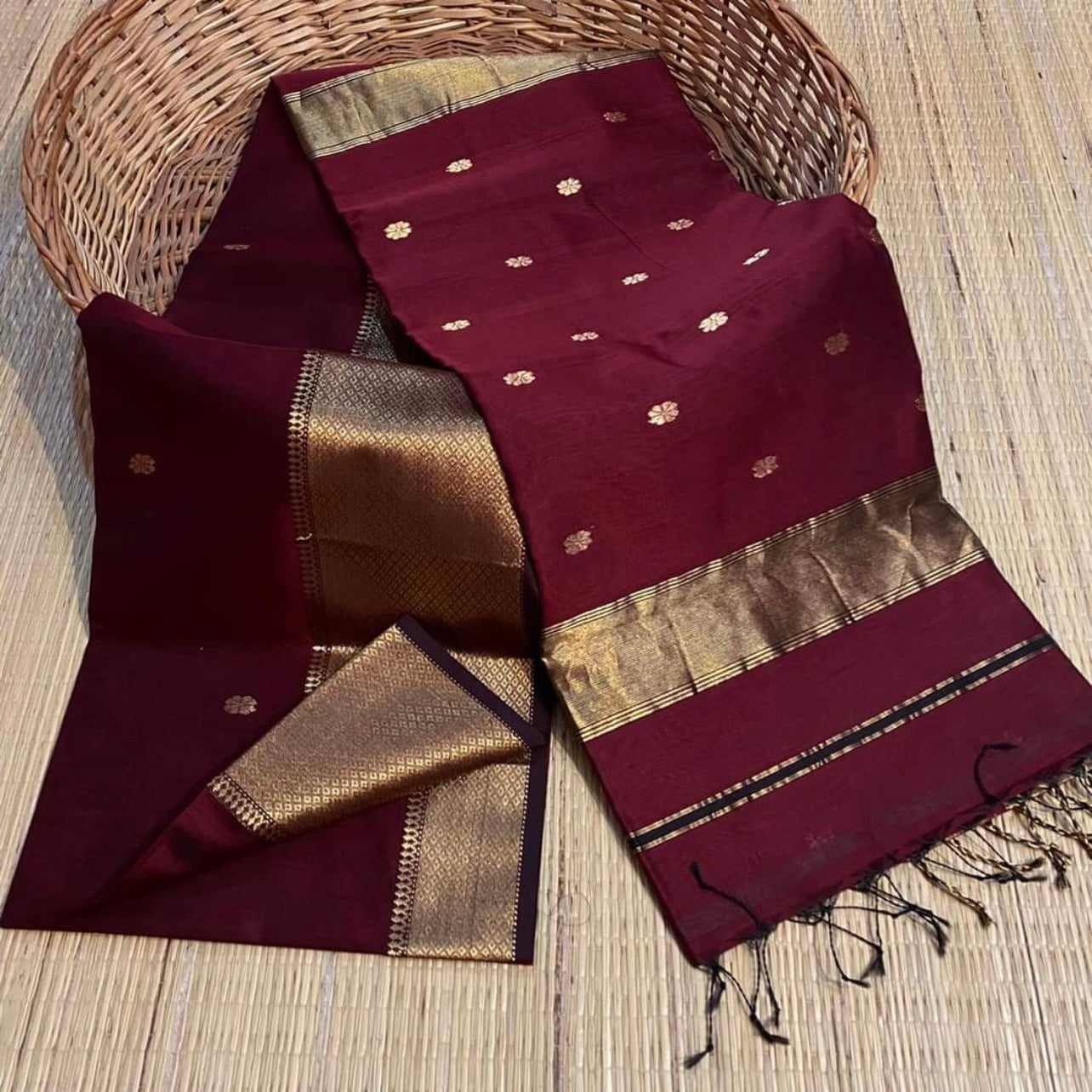 Maheswari Silk Cotton Saree - Maroon