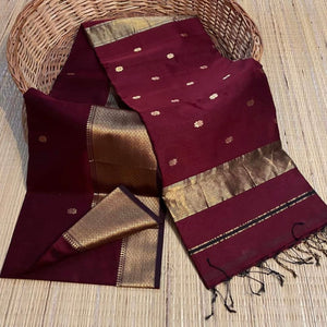 Maheswari Silk Cotton Saree - Maroon