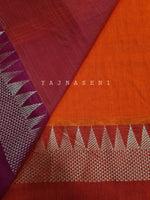 Load image into Gallery viewer, Soft Khadi Saree , temple border - Orange x hot pink
