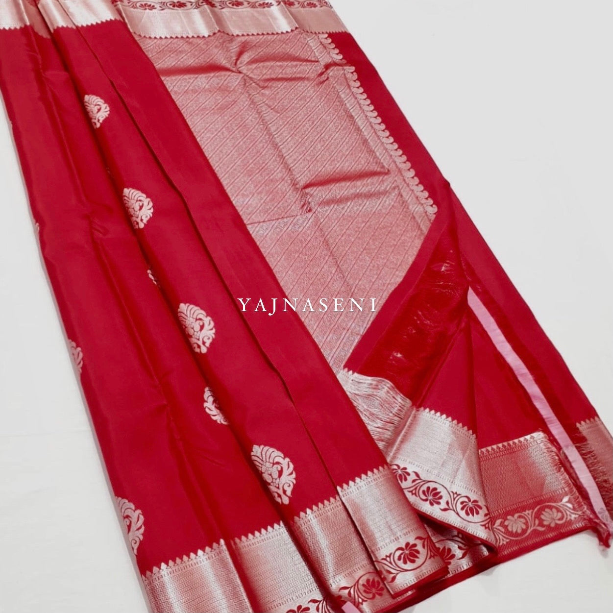 Crimson - Pure Kanjivaram Silk Saree with Silver Zari