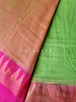 Load image into Gallery viewer, Soft Khadi Saree , temple border - Light Green x Pink
