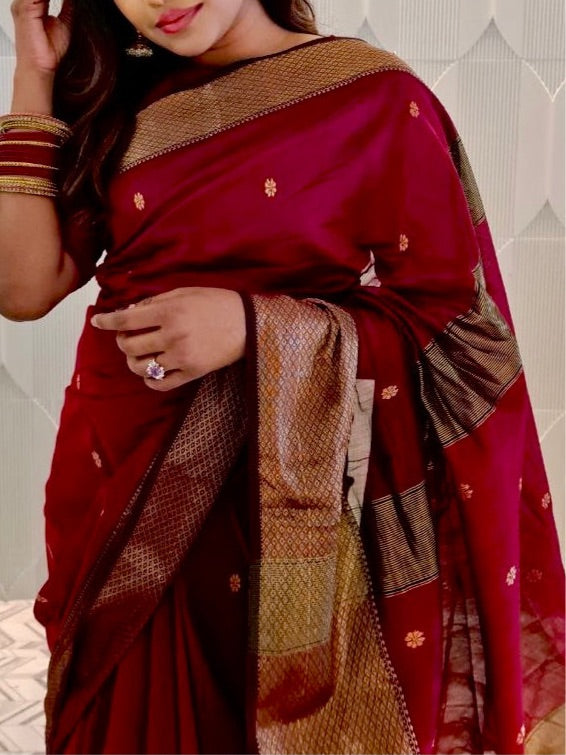 Maheswari Silk Cotton Saree - Maroon