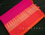 Load image into Gallery viewer, Soft Khadi Saree , temple border - Hot pink x orange
