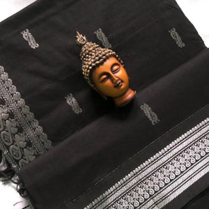 Kalyani Cotton Saree - Silver Zari : Black