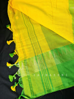 Load image into Gallery viewer, Soft Khadi Saree , temple border - Yellow x Lime green
