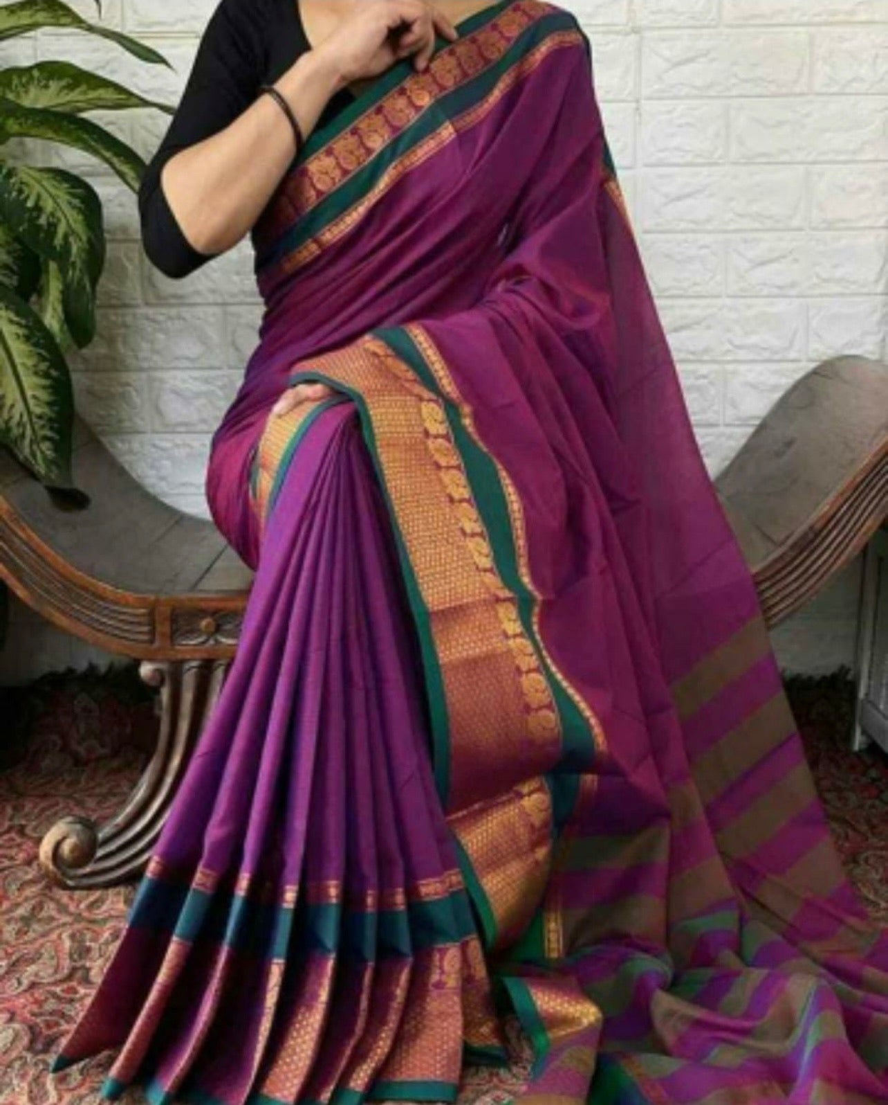 Ikkal Cotton / Narayanpet Cotton Saree - Purple