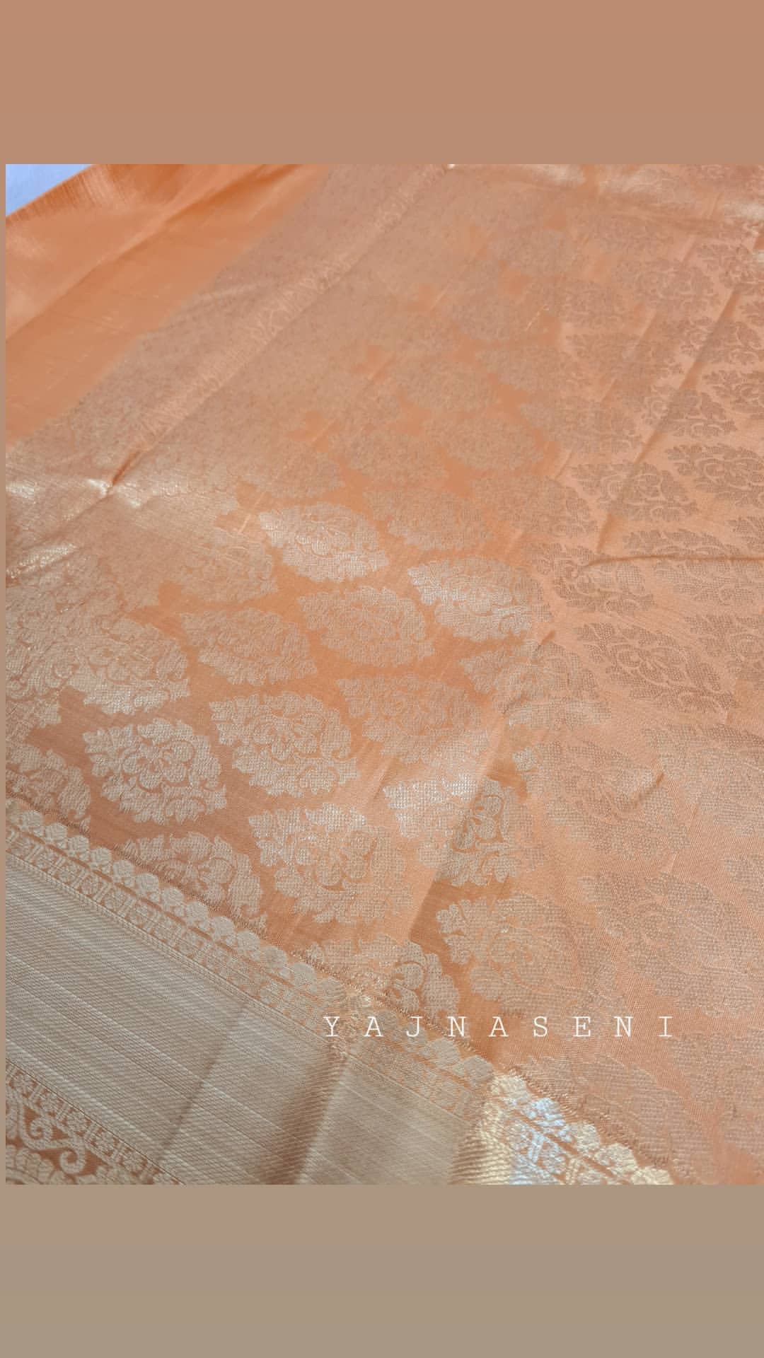 Peachy - Pure Kanjivaram Silk Saree with White Gold Zari