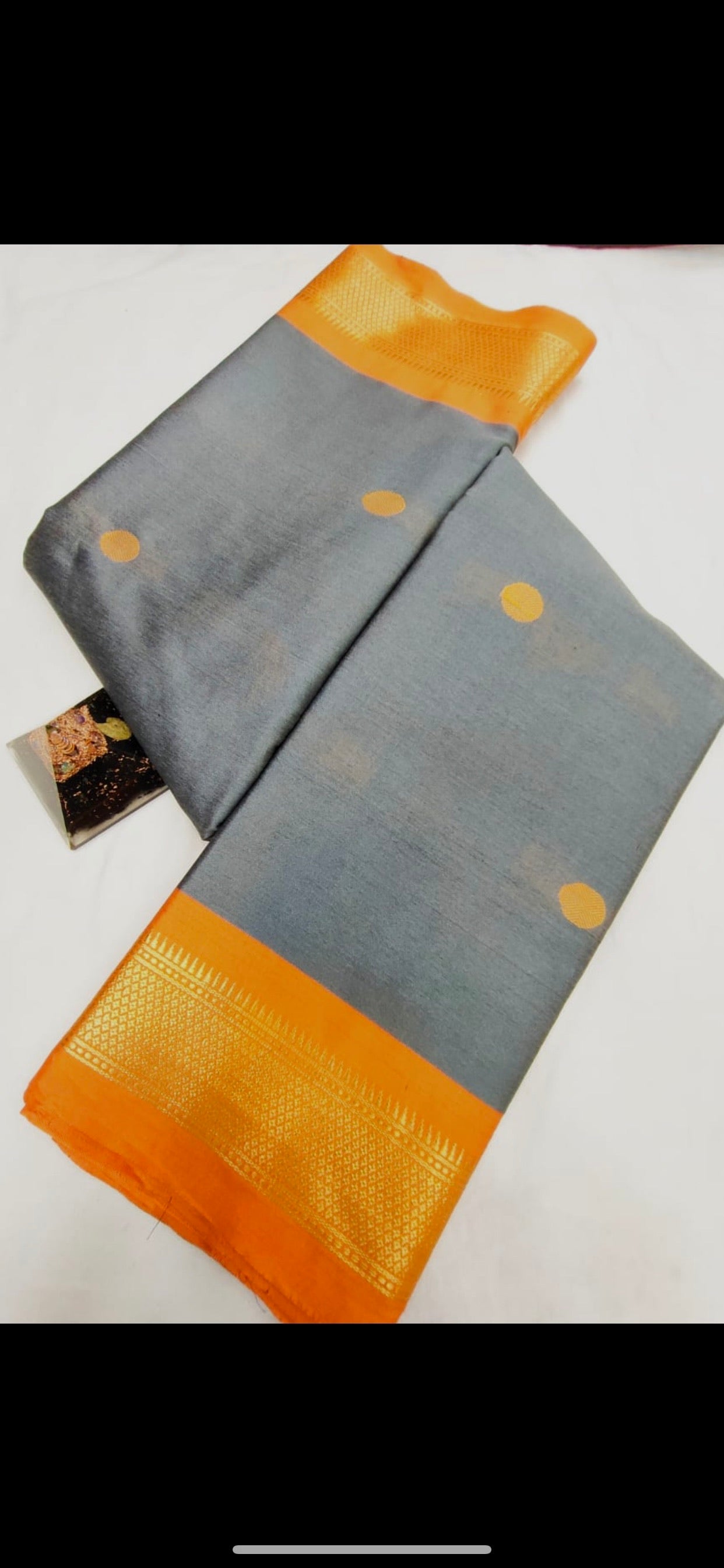 Cotton Silk Saree - Grey x Orange
