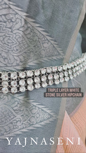 Hipchain - Triple layer white stones (silver)