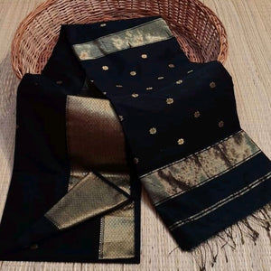 Maheswari Silk Cotton Saree - Black