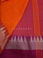 Load image into Gallery viewer, Soft Khadi Saree , temple border - Orange x hot pink
