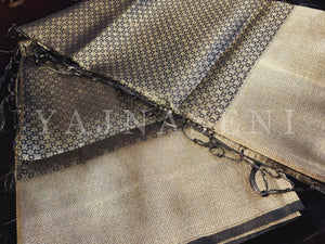 Banarasi Soft Silk Saree x Light Gold Zari - Black